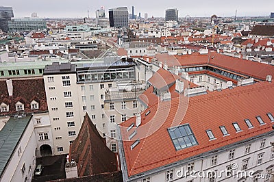 View of winter Vienna from the tower of St. Stephenâ€™s Cathedral. Editorial Stock Photo